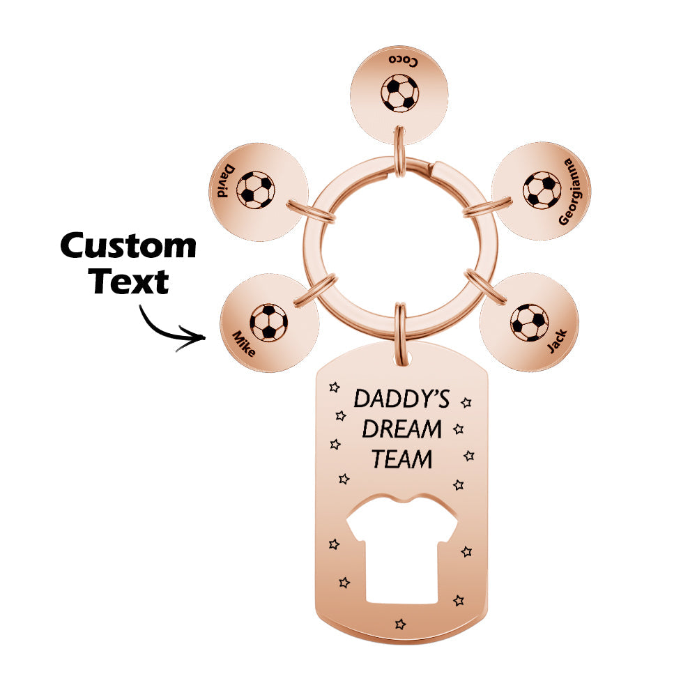 Personalized Engraved Football Daddy' Dream Team Keychain with Children's Names Key Ring Father's Day