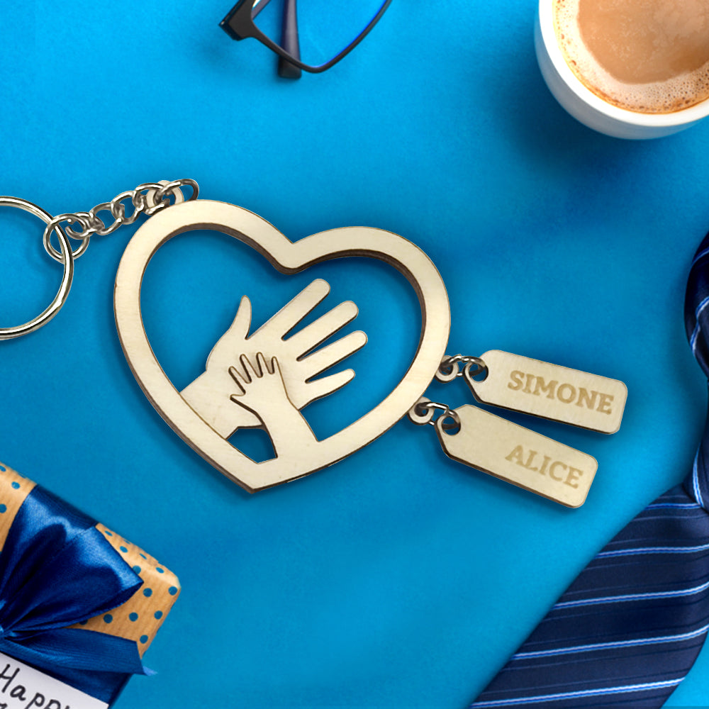 Personalized Hands with Name tags Keychain Gift for Father's Day Gift for Dad Grandpa