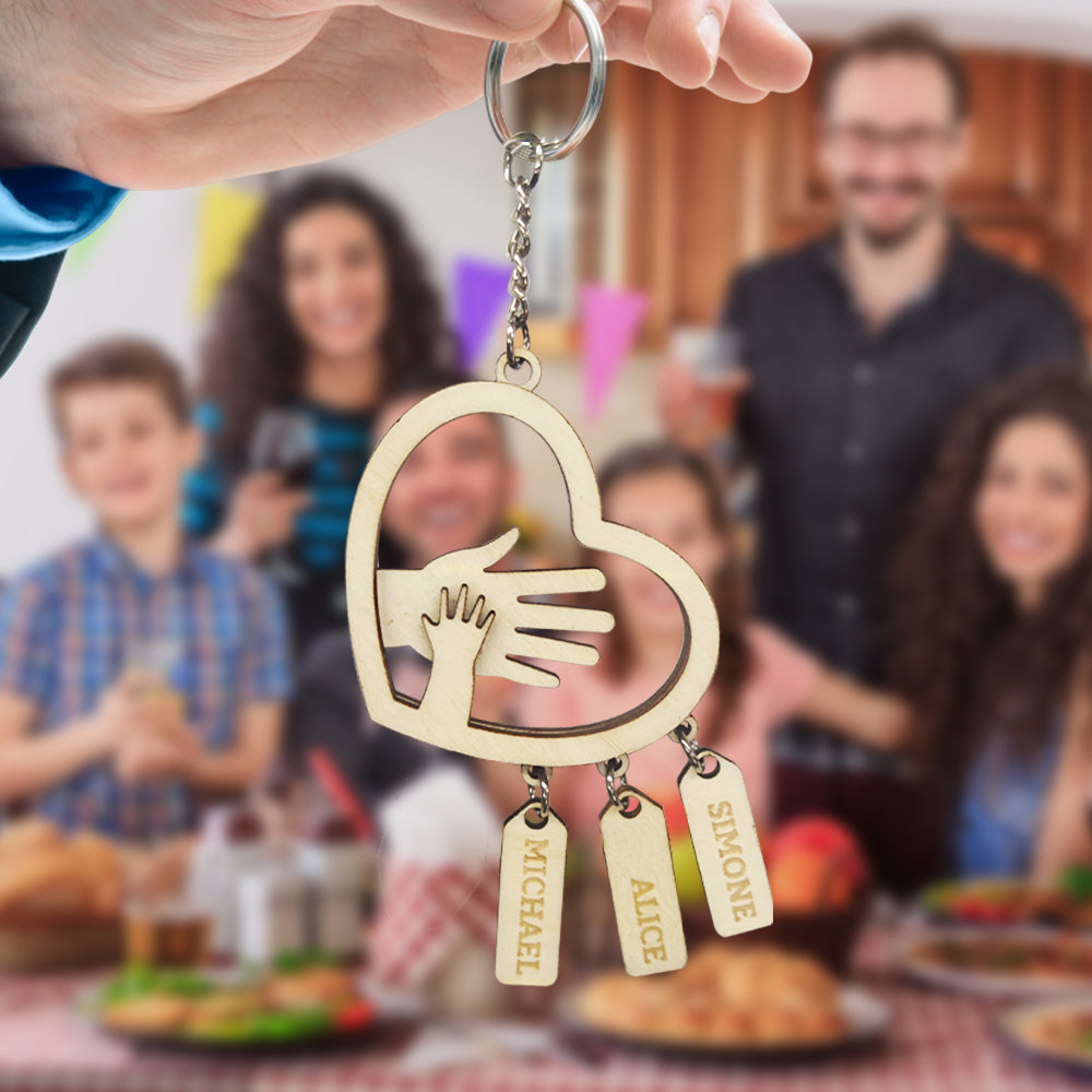 Personalized Hands with Name tags Keychain Gift for Father's Day Gift for Dad Grandpa