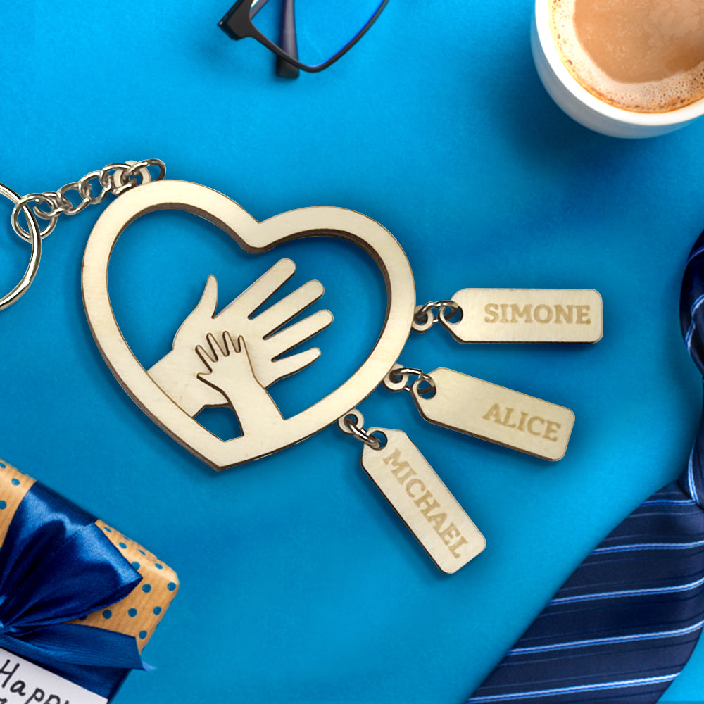 Personalized Hands with Name tags Keychain Gift for Father's Day Gift for Dad Grandpa