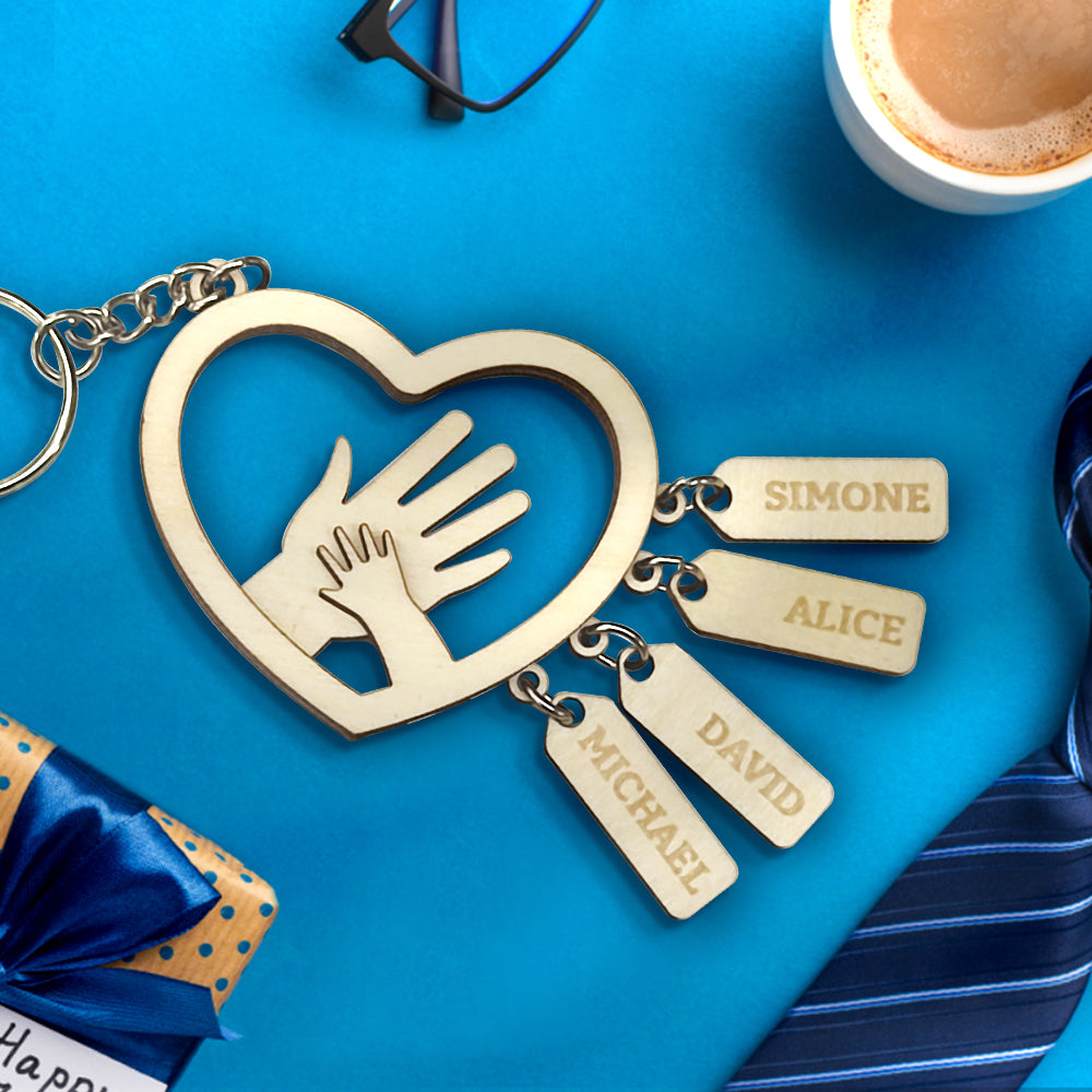 Personalized Hands with Name tags Keychain Gift for Father's Day Gift for Dad Grandpa
