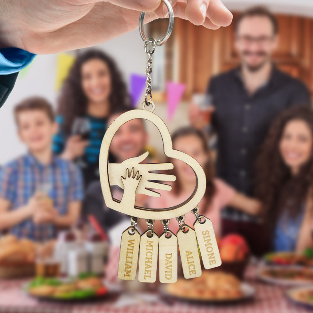 Personalized Hands with Name tags Keychain Gift for Father's Day Gift for Dad Grandpa