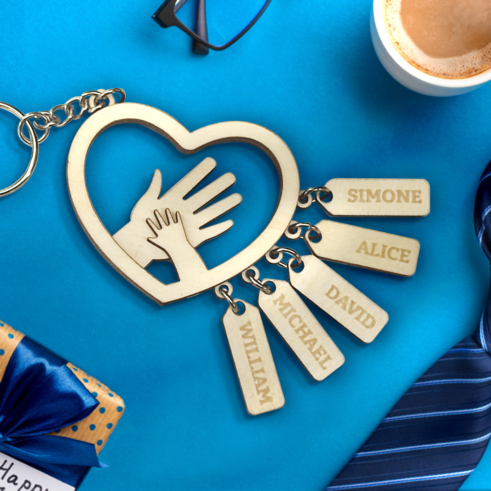 Personalized Hands with Name tags Keychain Gift for Father's Day Gift for Dad Grandpa