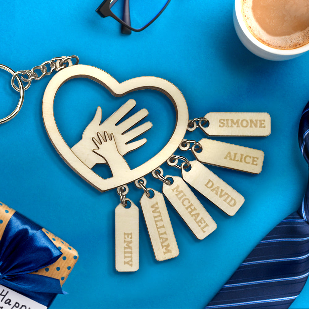 Personalized Hands with Name tags Keychain Gift for Father's Day Gift for Dad Grandpa