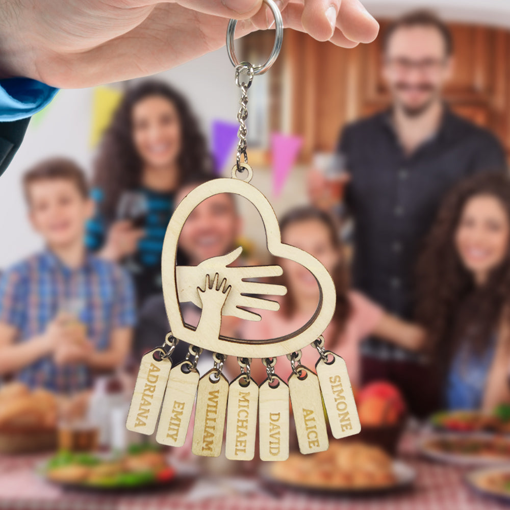 Personalized Hands with Name tags Keychain Gift for Father's Day Gift for Dad Grandpa