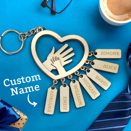 Personalized Hands with Name tags Keychain Gift for Father's Day Gift for Dad Grandpa