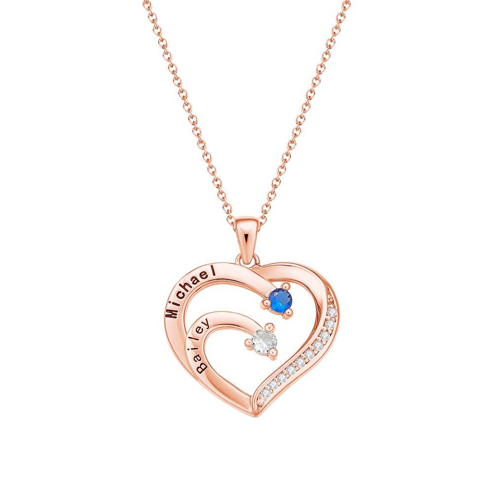 Personalized Heart Necklace Custom Family Name Birthstone Necklace Gift for Mother Grandma