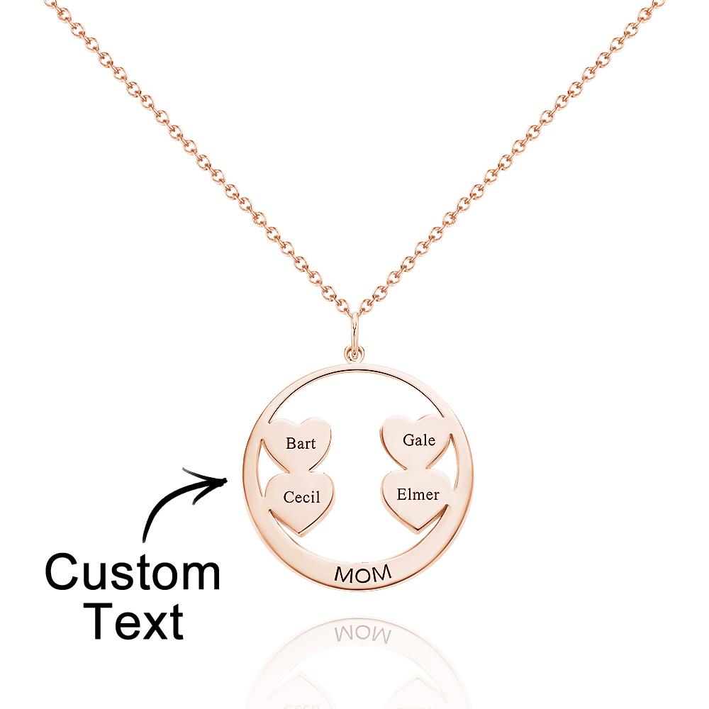 Custom Engraved Necklace Circle Hearts Mom Pendant Necklace Creative Gift