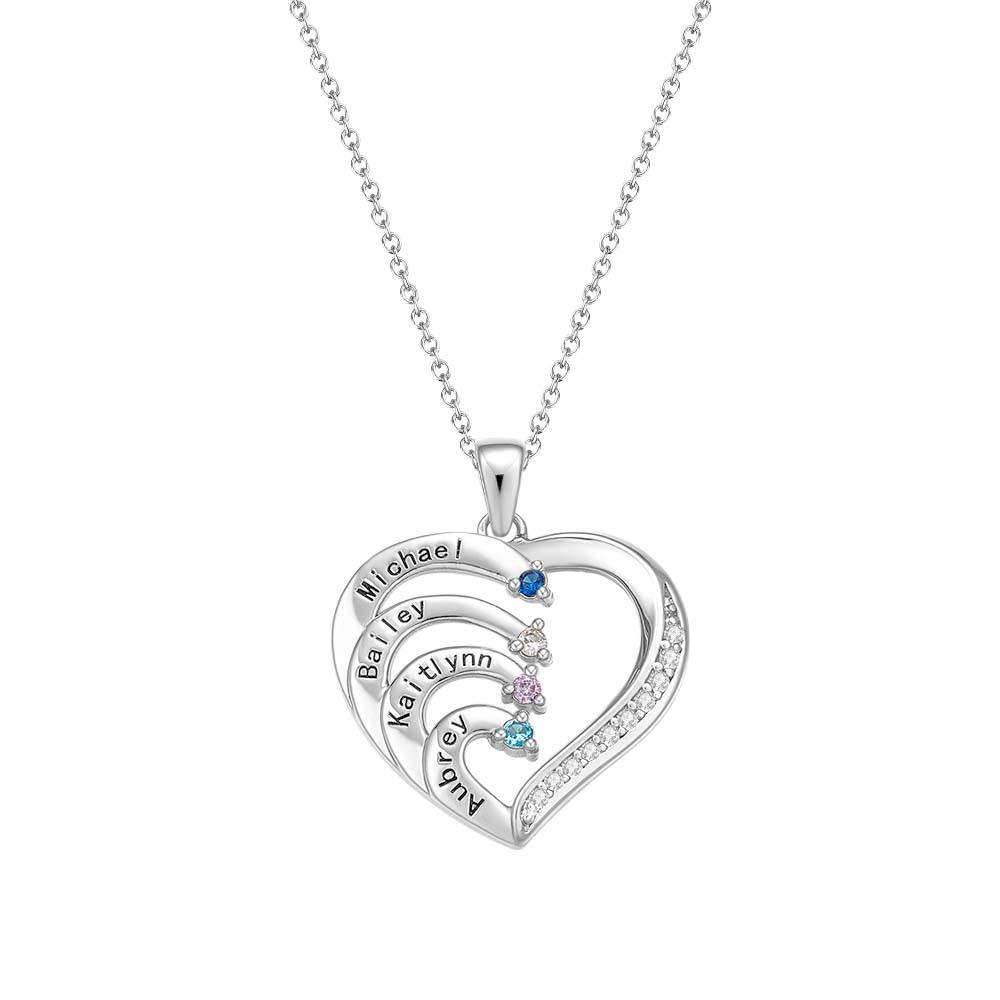 Personalized Heart Necklace Custom Family Name Birthstone Necklace Gift for Mother Grandma