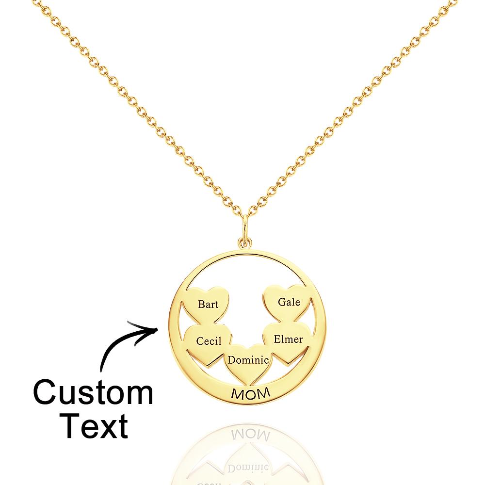 Custom Engraved Necklace Circle Hearts Mom Pendant Necklace Creative Gift