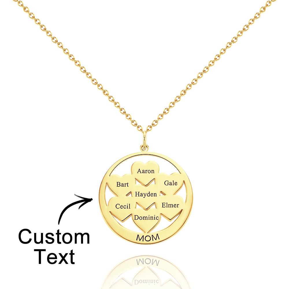 Custom Engraved Necklace Circle Hearts Mom Pendant Necklace Creative Gift