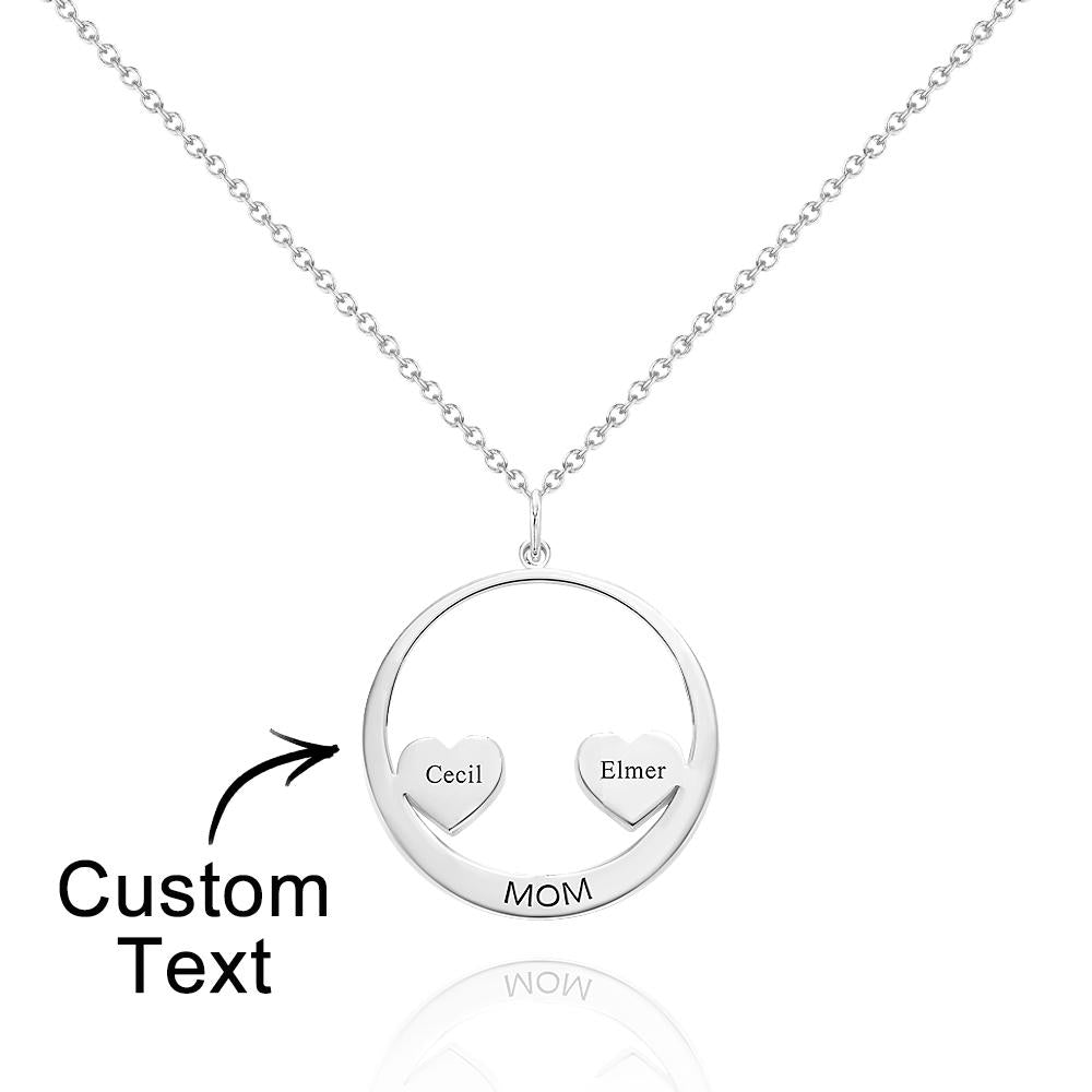 Custom Engraved Necklace Circle Hearts Mom Pendant Necklace Creative Gift