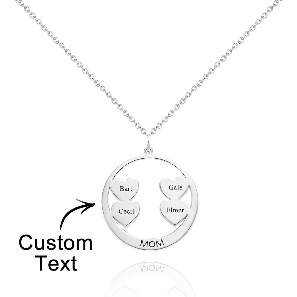 Custom Engraved Necklace Circle Hearts Mom Pendant Necklace Creative Gift