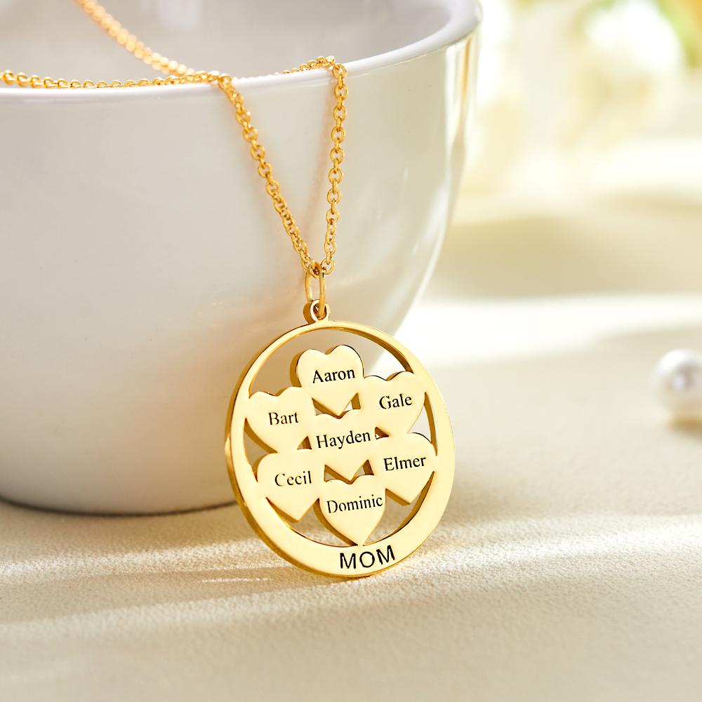 Custom Engraved Necklace Circle Hearts Mom Pendant Necklace Creative Gift