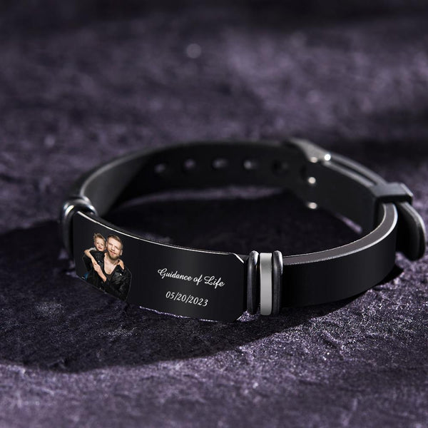 Custom Men's Photo Engraved Black Bracelet For Him Personalized Bracelet For Men Perfect Gift For Father's