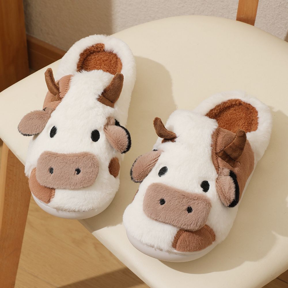 Cow Cotton Slippers Cartoon Animal Slippers Warm Cozy House Slippers