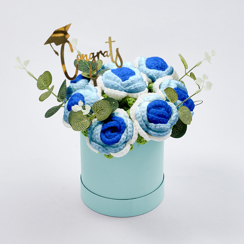 Crochet Flowers Bouquet Handmade Knitted Roses Hug Bucket Birthday Graduation Gift Box