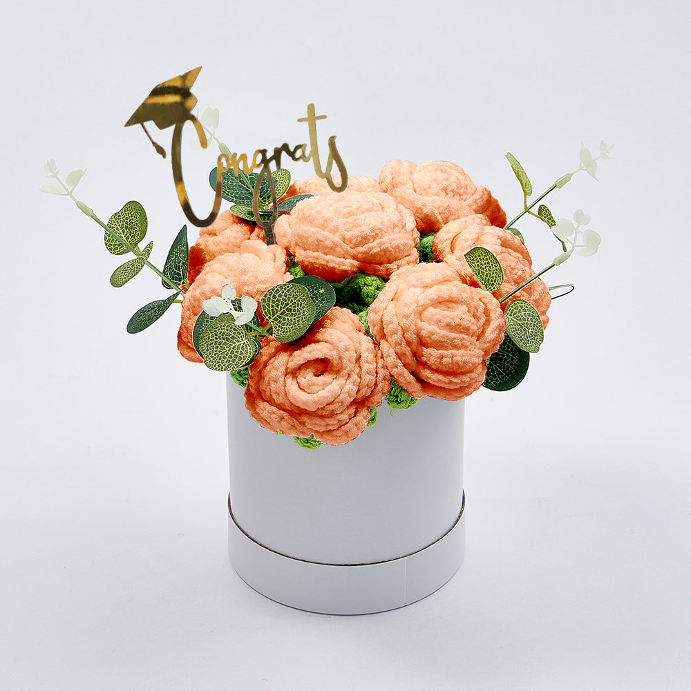 Crochet Flowers Bouquet Handmade Knitted Roses Hug Bucket Birthday Graduation Gift Box