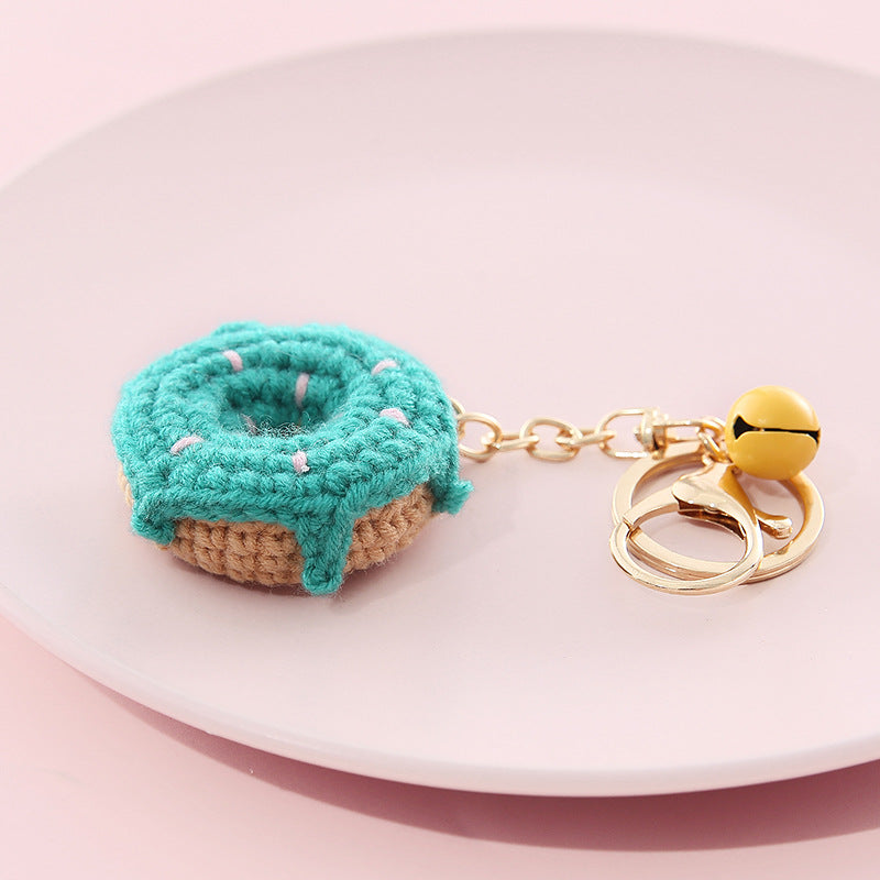 Crochet Fruit Keychain Cute Food Donut Knitted Car Keyring Bag Decorations Gifts for Her