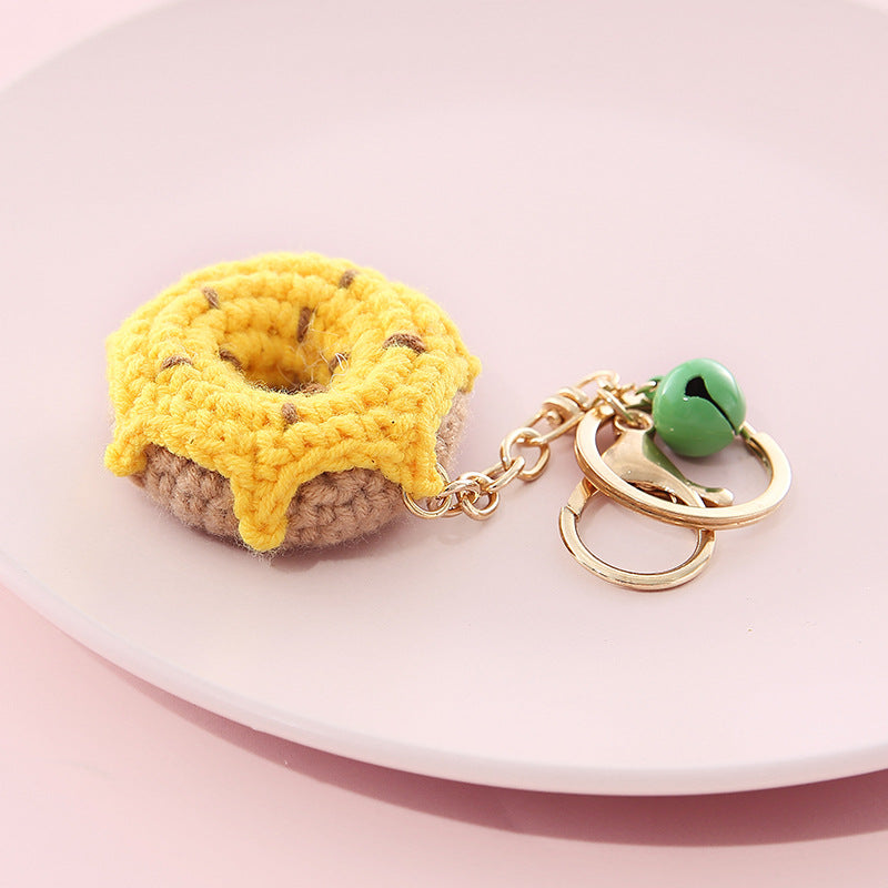Crochet Fruit Keychain Cute Food Donut Knitted Car Keyring Bag Decorations Gifts for Her