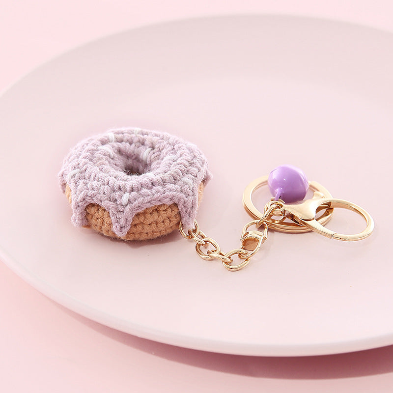Crochet Fruit Keychain Cute Food Donut Knitted Car Keyring Bag Decorations Gifts for Her