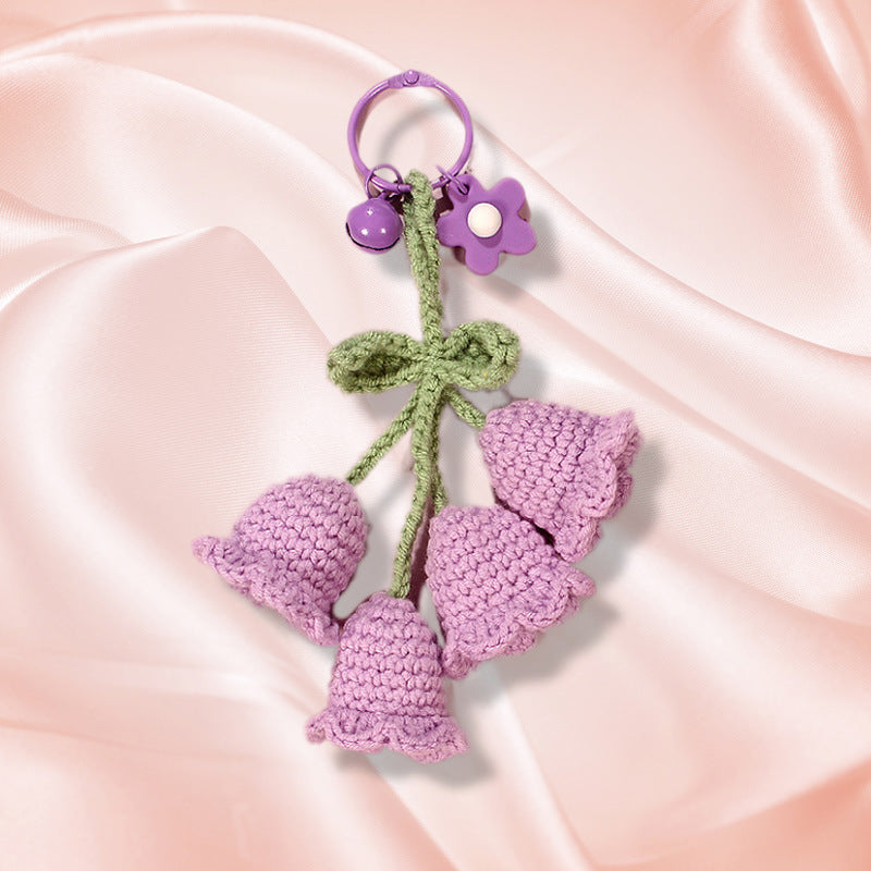 Flower Knitted KeyChain for Bag Crochet Campanula Keychain Handmade Gift