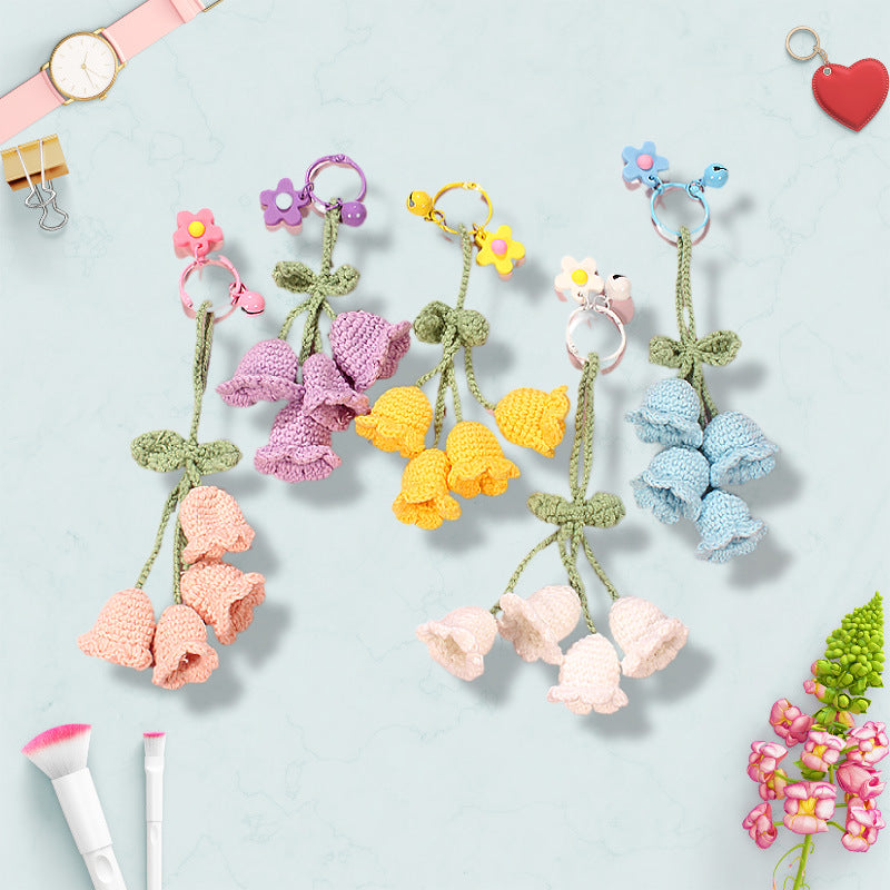 Flower Knitted KeyChain for Bag Crochet Campanula Keychain Handmade Gift