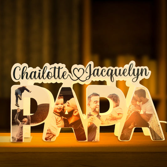 Custom Papa Photo Name Light Personalized Acrylic Family Name Lamp Desk Decoration Gift for Father