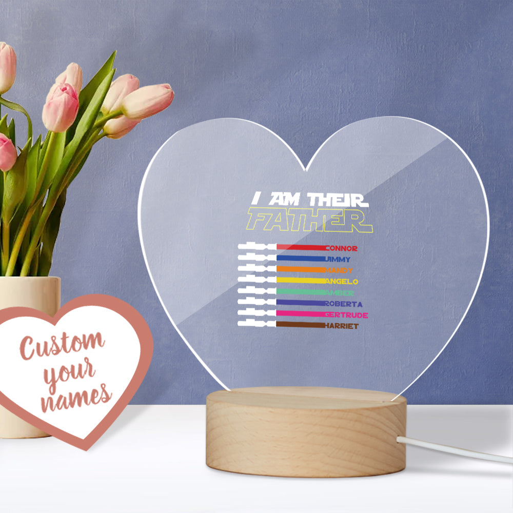 Father's Day Gift Personalized Acrylic Night Light I Am Their Father Heart Night Light