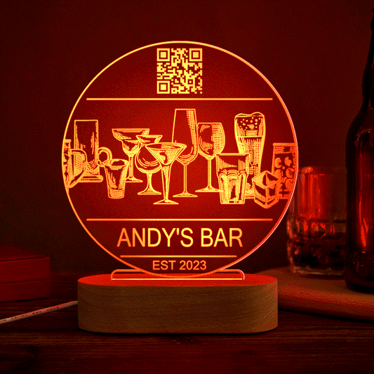 Personalized Qr Code Wine Glass Night Light 7 Colors Acrylic Vintage 3D Lamp Father's Day Gifts