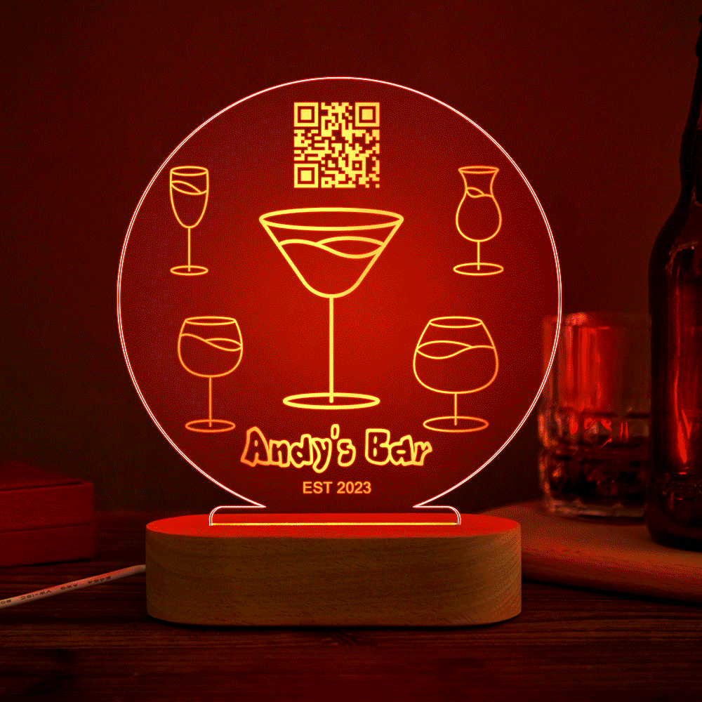 Personalized Qr Code Wine Glass Night Light 7 Colors Acrylic 3D Lamp Father's Day Gifts