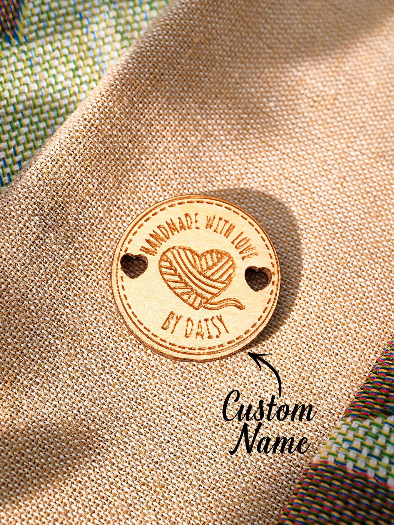 Personalized Handmade with Love Wooden Buttons Set of 15 Clothing Labels Gift for Mother Grandma Knitting