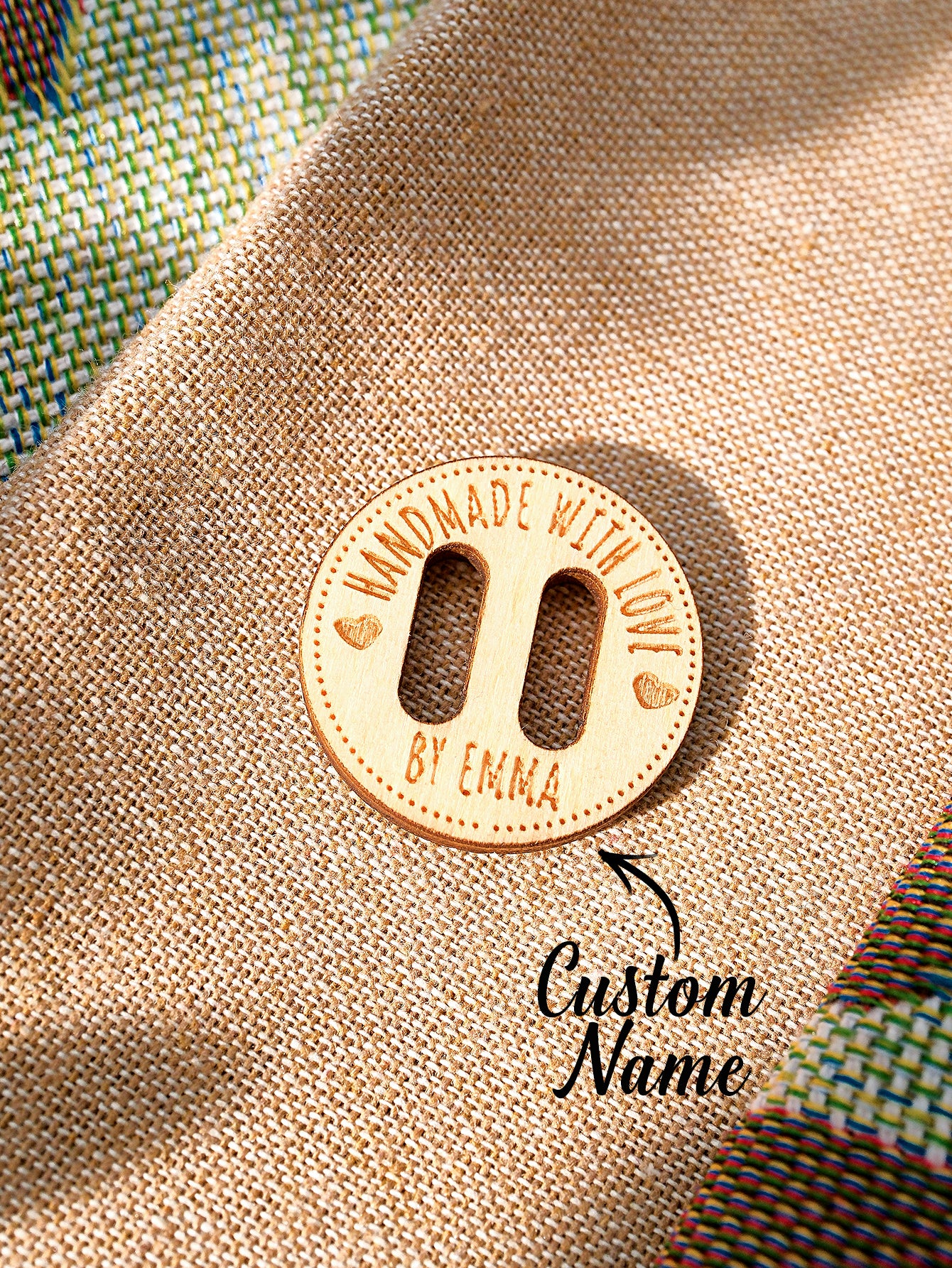 Personalized Handmade with Love Wooden Buttons Set of 15 Clothing Labels Gift for Mother Grandma Knitting