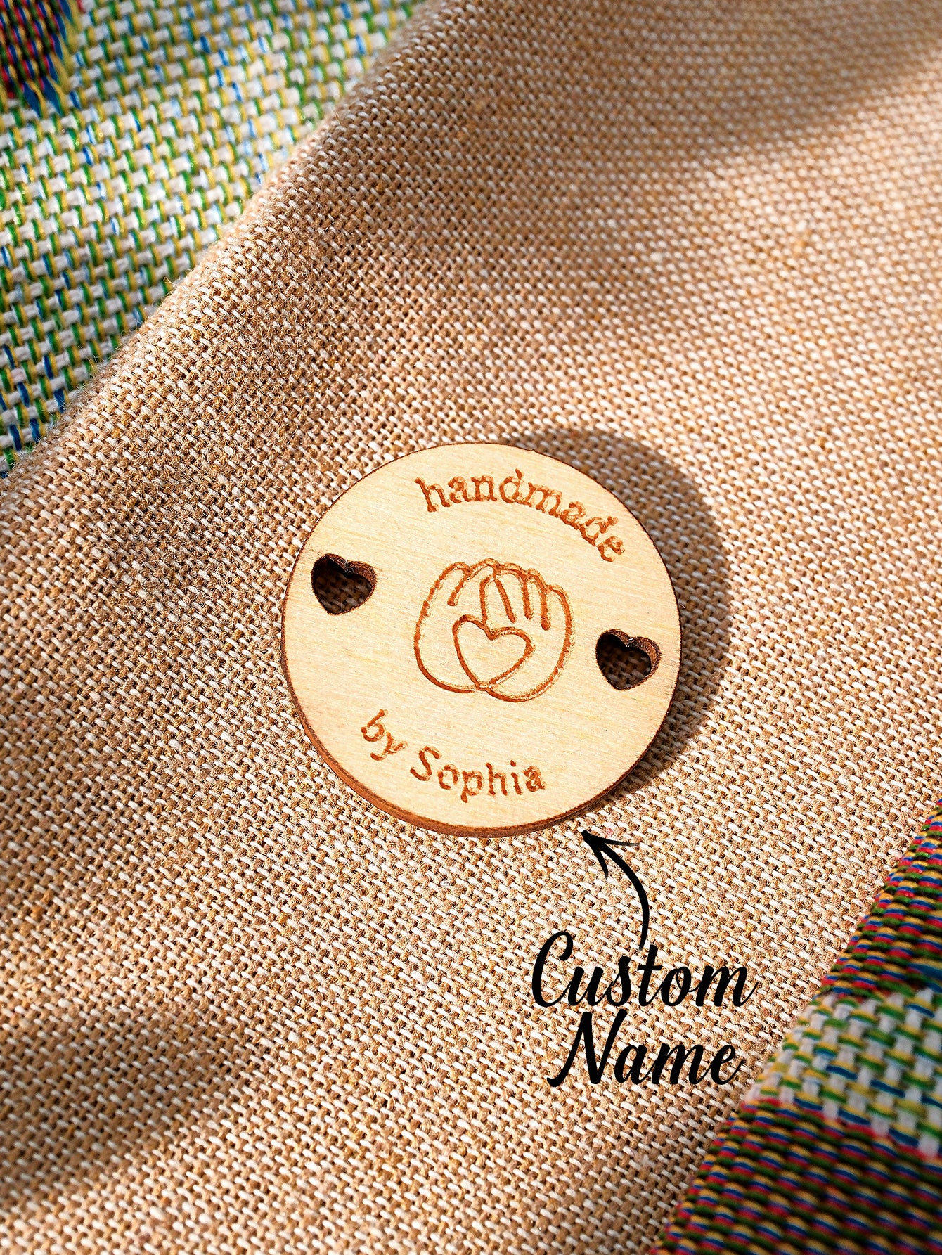 Personalized Handmade with Love Wooden Buttons Set of 15 Clothing Labels Gift for Mother Grandma Knitting