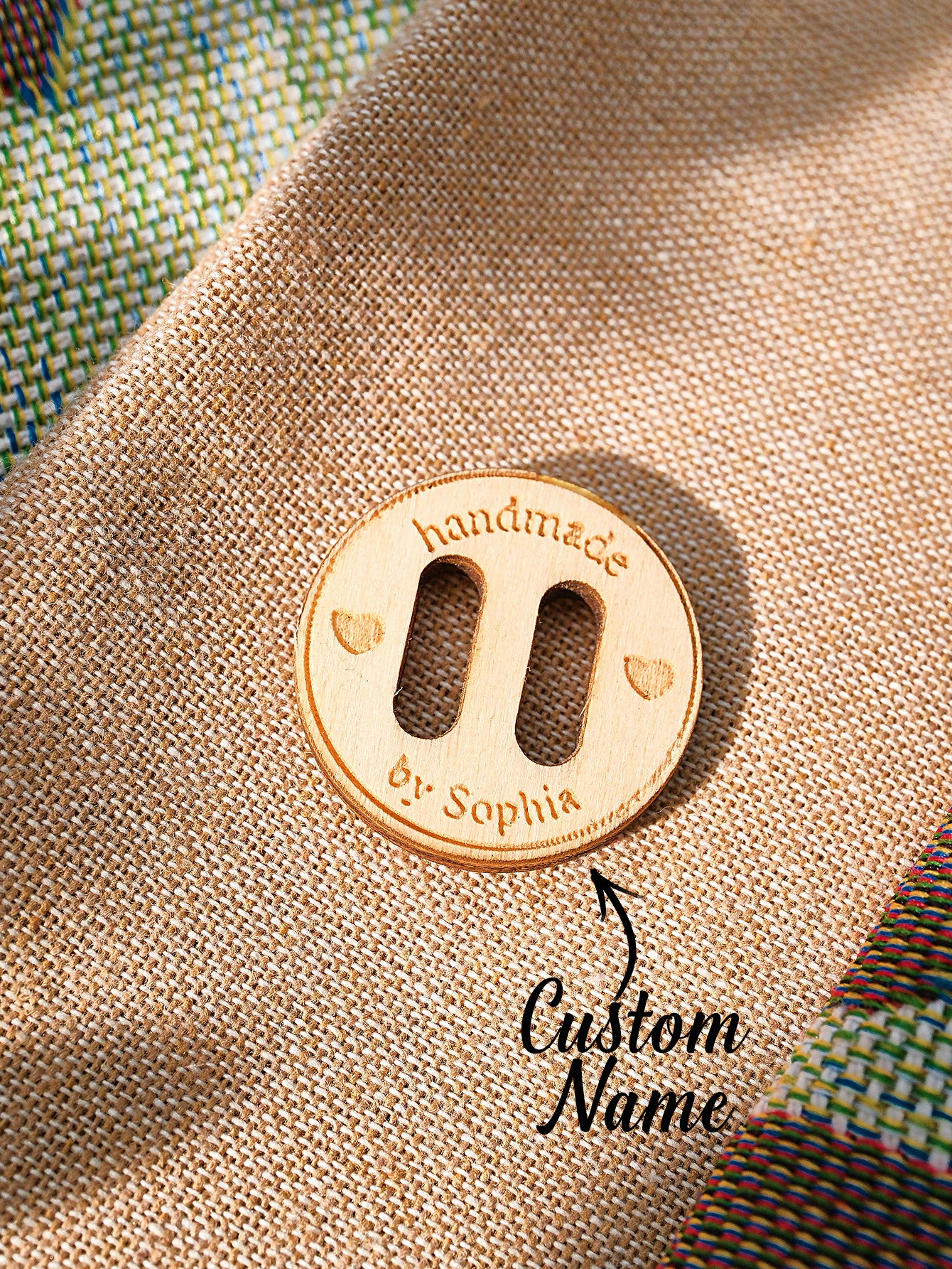 Personalized Handmade with Love Wooden Buttons Set of 15 Clothing Labels Gift for Mother Grandma Knitting