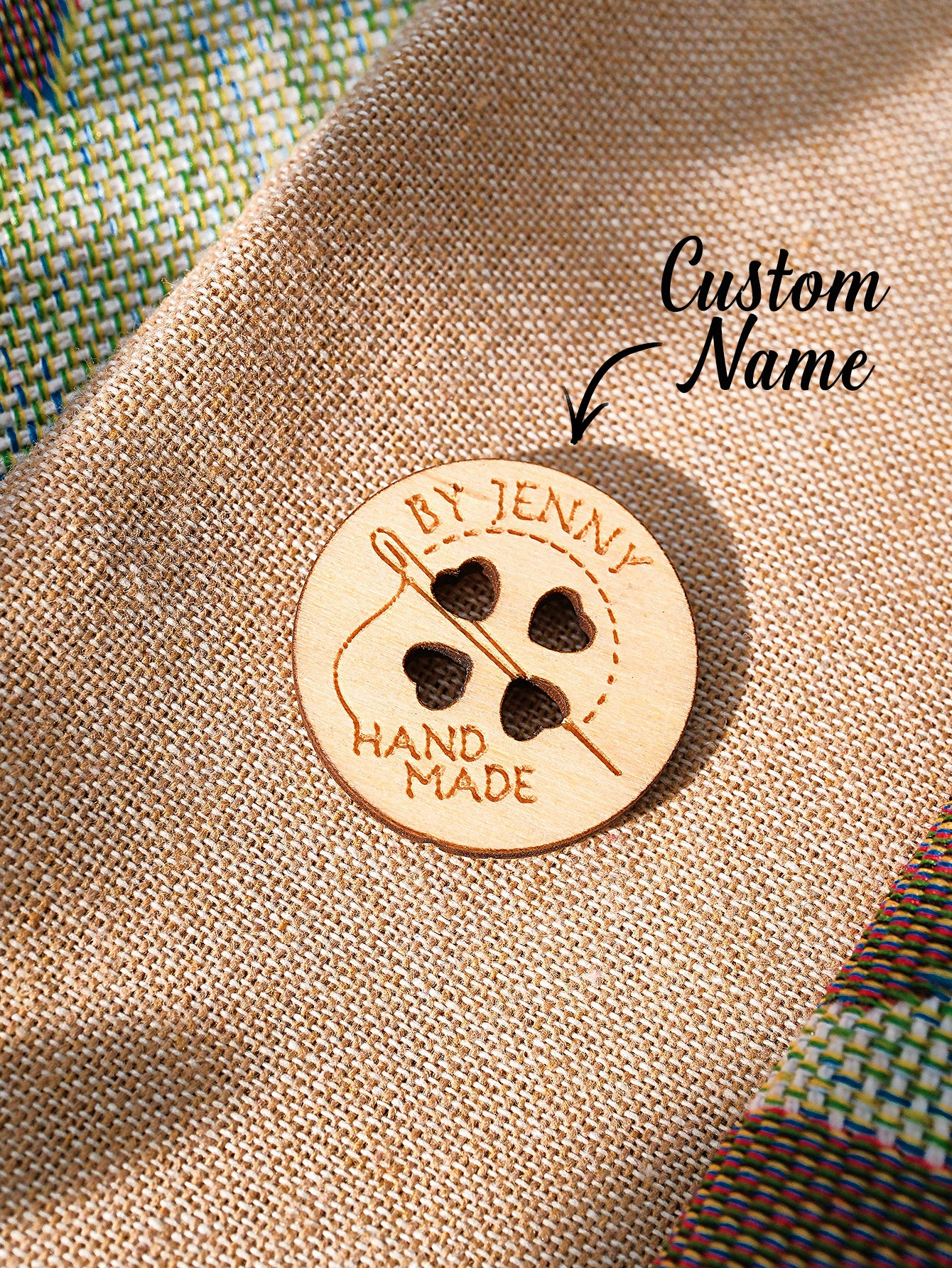 Personalized Handmade with Love Wooden Buttons Set of 15 Clothing Labels Gift for Mother Grandma Knitting