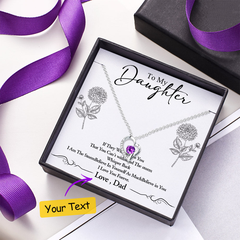 Custom Birth Flower Message Card with Heart Necklace Personalized Jewelry Birthday Gift for Daughter