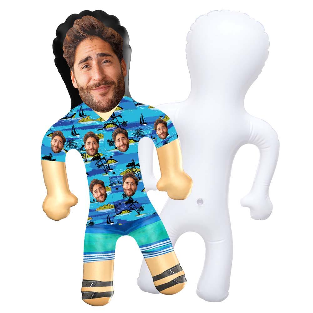 Personalized Blow Up Dolls Hawaiian Shirt Flowers and Leaves Funny Inflatable Man Printed Face for Party Favors
