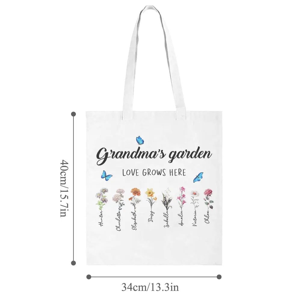 Personalized Birth Month Flowers Grandma's Garden Tote Bag Mom's Garden Tote Bag With Kids Names Gift