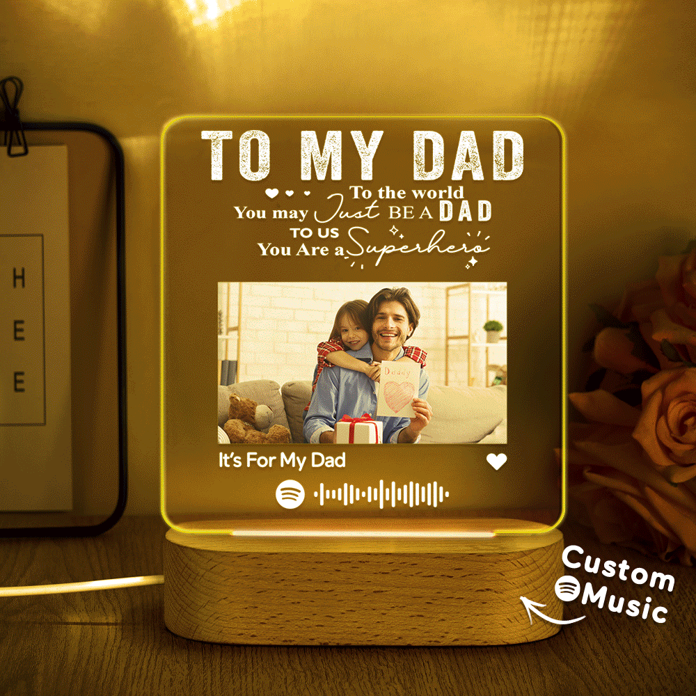 Music Plaque Photo Night Light Song Plaque Custom Photo Lamp Music Code Engagement Anniversary Gift for Dad