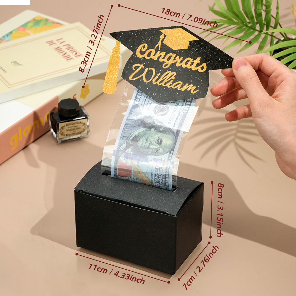 Personalized Graduation Cap Pull Out Money Gift Box Money Holder with 30pcs Transparent Bags Gift for