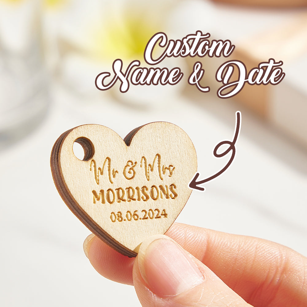 Personalized Wooden Heart Tags with Engraved Text Wedding Party Favor Gift for Guests
