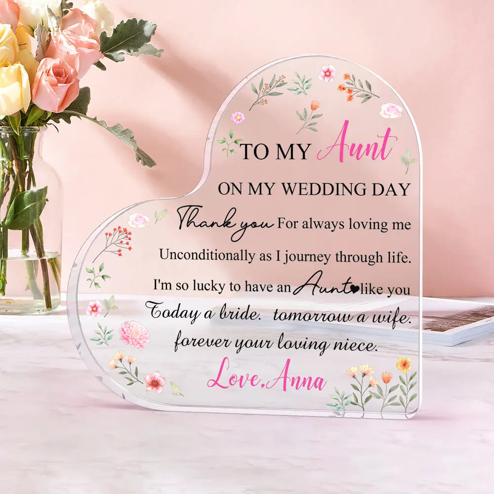 Personalized Aunt Of The Bride Heart Acrylic Plaque Custom Wedding Gift for Auntie From Bride