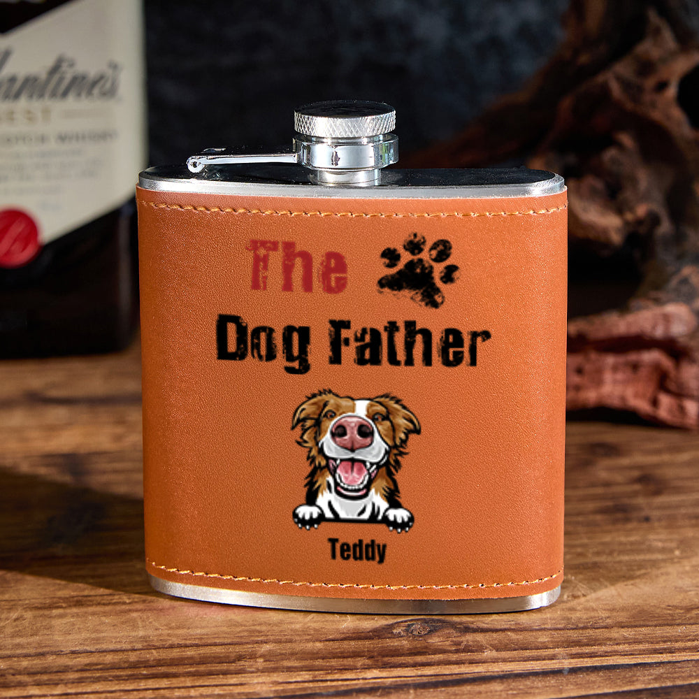 Personalized PU Leather Flask Stainless Steel 6oz Whiskey Flask Gift for Pet Lover