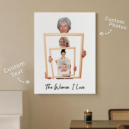 The Three/ Four/ Five Ages of the Generations Painting Custom Photo Canvas Ornament Mother's Day Gift