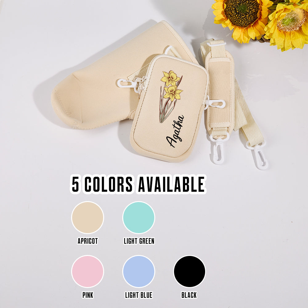 Personalized Birth Flower Waterproof Bottle Carrier Bag with Removable Pouch for 40oz Stanley Tumbler