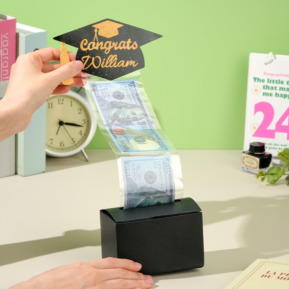 Personalized Graduation Cap Pull Out Money Gift Box Money Holder with 30pcs Transparent Bags Gift for