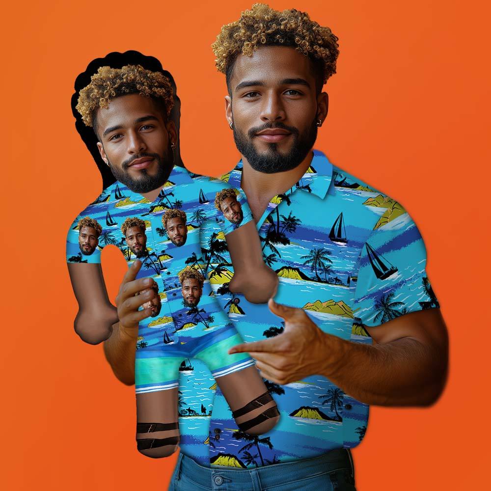 Personalized Blow Up Dolls Hawaiian Shirt Flowers and Leaves Funny Inflatable Man Printed Face for Party Favors