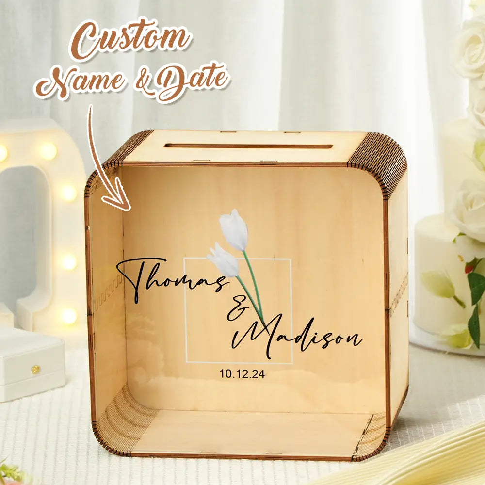 Personalized Wedding Card Box Square Wedding Memory Box Wedding Gift for Couple