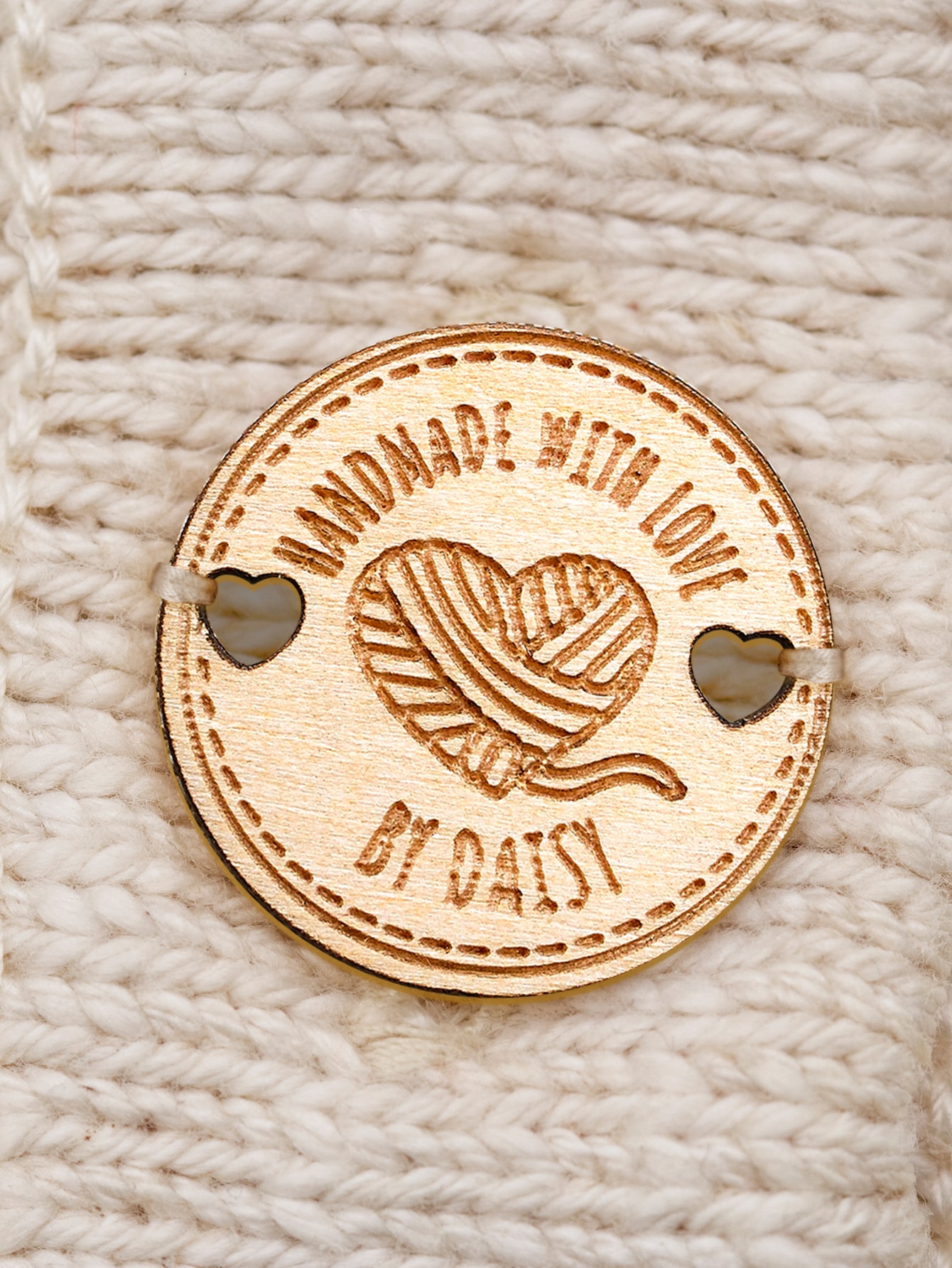 Personalized Handmade with Love Wooden Buttons Set of 15 Clothing Labels Gift for Mother Grandma Knitting